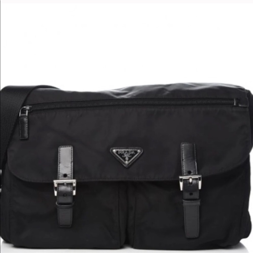 Prada Nylon Messenger Bag in Black